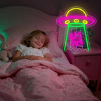 Cat Neon Sign, UFO Cat Spaceship Space Travel Led Neon Light Signs Cat Night Lamp for Astronomy Game Room Man Cave Party Decorations Bedroom Birthday Gift USB Powered(14.4” x 12.6") - Image 6