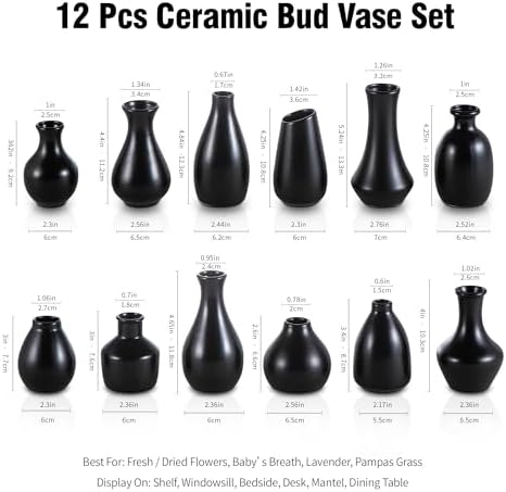 Black Ceramic Bud Vase Set of 12 Glossy Modern Flower Vases - Image 3