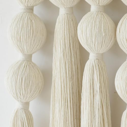 Jakalin Macrame Wall Hanging Boho Tassel White Fiber Wall Art 19.6"x15.7" - Image 6