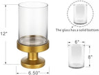 6" Wide Glass Hurricane Candle Holders and Glass Vase with Metal Base in Antique Brass, Handmade and Sturdy Glass, Pillars, Flower Arrangement, Centerpiece, Dining Table, Console Table, Mantel - Image 2
