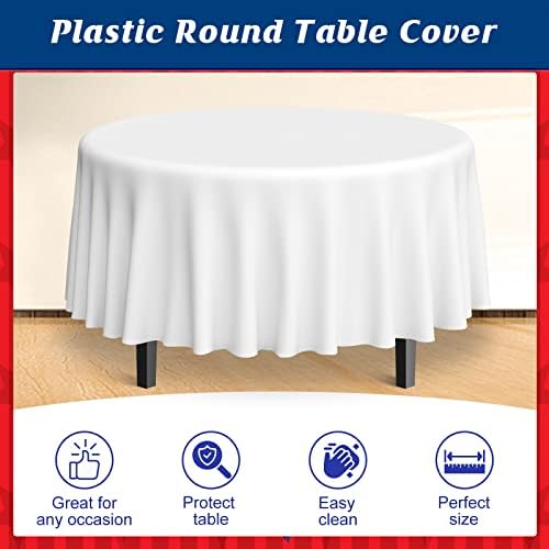 MASHAN 24 Pack 4th of July Plastic Tablecloth, Red White and Blue Patriotic Disposable Tablecloth, Round Table Cover for Patriotic Independence Day Memorial Day 250 Anniversary Decorations, 84 Inch - Image 4