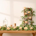 Dolicer 4Pcs 26Ft Artificial Eucalyptus Garlands with Flowers - 8 Roses, Faux Floral Greenery Garlands Fake Flowers Vines for Wedding Table Centerpieces Arch Party Ceremony Backdrop Decor (Champagne) - Image 4