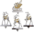 Set of 4 Deer Christmas Stocking Hangers for Mantel Xmas Stocking Hooks for Fireplace Mantle,Metal Free Standing Indoor Sleigh Stocking Holder for Christmas Decorations (Reindeer and Sleigh Set) - Image 3