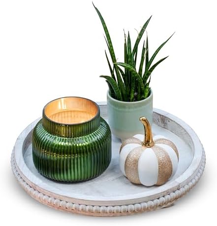 Round Wooden Trays for Decor - Beaded Round Decorative Tray by Unknown