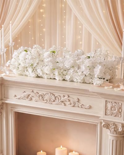36inch Aisle Flower Garland with Chiffon Sheer Drape, White Rose & Sakura Artificial Flowers for Wedding Arch, Backdrop, Reception Table Decor - Floral Runner for Ceremony Pathway & Bridal Suite - Image 4