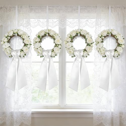 Dream Loom Wreath Sash for Front Door, 12pcs White Wreath Sash Garland Ribbon Accessories for Xmas Party Yard Doorway Indoor Outdoor Wall Wedding Decor - Image 2