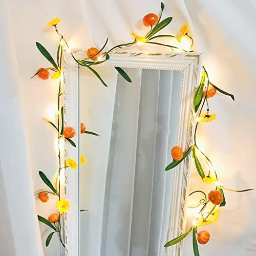 Artificial Pumpkin Plant Vine Faux Pumpkin and Yellow Flowers Ivy Green Leaves Garland with 2M 20 LED Coper Wire String Light Wedding Birthday Indoor Decor Fairy Light (Pumpkin, 4) - Image 7