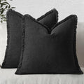 MIULEE Boho Linen Fringe Decorative Euro Throw Pillow Covers Black 24x24 by MIULEE