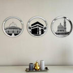 iwa concept Set of Masjid Al Aqsa, Masjid Al-Haram & Masjid An-Nabawi Islamic Wall Art | Wooden Acrylic Kaaba Wall Decor | Ramadan Decoration | Muslim Gift | (Medium, Silver) by iwaconcept