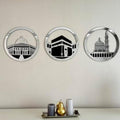 iwa concept Set of Masjid Al Aqsa, Masjid Al-Haram & Masjid An-Nabawi Islamic Wall Art | Wooden Acrylic Kaaba Wall Decor | Ramadan Decoration | Muslim Gift | (Large, Silver) by iwaconcept