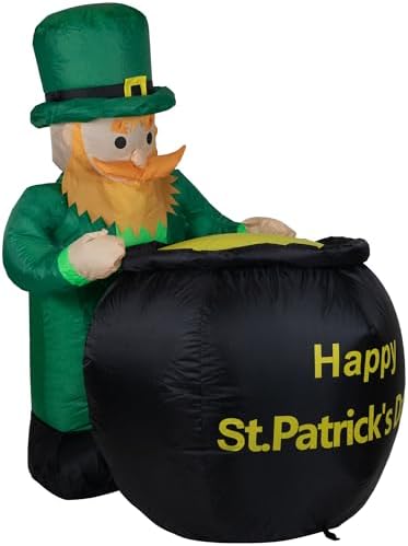 LED Lighted Inflatable Leprechaun with Pot of Gold St. Patrick's Day Outdoor Decoration - 4' - Image 4