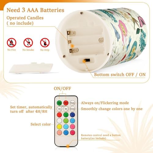 Beautiful Spring Flowers Butterflies Hummingbirds Flickering Flameless Candles Battery Operated with Remote Timer,Tea Light Candles LED Pillar Votive Candles set of 2 for Outdoor Indoor Decorations - Image 4