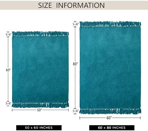 Chenille Throw Blanket for Couch 60" x 80" Twin, Teal - Image 3