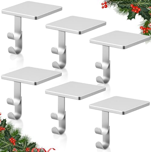 Zhengmy 6 Pcs 2 in 1 Fireplace Stocking and Garland Hangers Heavy Duty Metal Christmas Stocking Holder for Mantle, Two Hooks Hangers for Garland Balls Fireplace Xmas Holiday Party Decoration (Silver) by Zhengmy