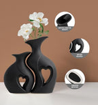 Black Ceramic Vase Set of 2, Heart Shape Home Decor Flower vase - Image 5