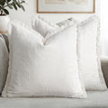 MIULEE Boho Linen Fringe Decorative Throw Pillow Covers White 18x18 by MIULEE