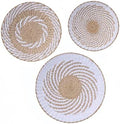 Deosur 3PCS Boho Wall Basket Decor – Handmade Bulrush Woven Tray Baskets for Wall Hanging, Rustic Farmhouse Wall Art for Living Room & Bedroom (White) by Deosur