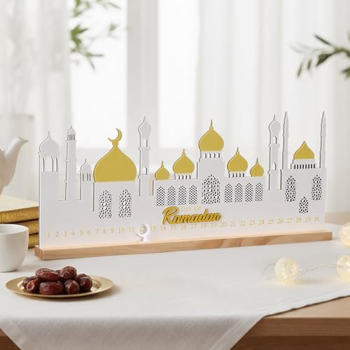 Cinnvoice 2026 Ramadan Advent Countdown Calendar, 20 Inch Ramadan Decoration for Home, Wooden Eid Countdown Gift Islamic Table Centerpiece Reusable Mubarak Mosque Table Decoration for Muslim Gifts - Image 4