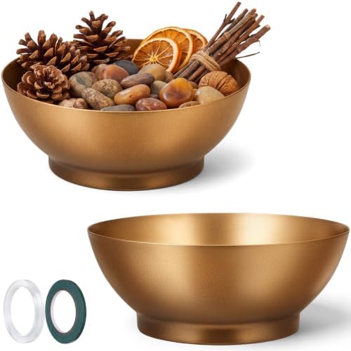 2 Pcs Gold Metal Decorative Bowls for Centerpiece, Antique Brass Bowl by Unknown
