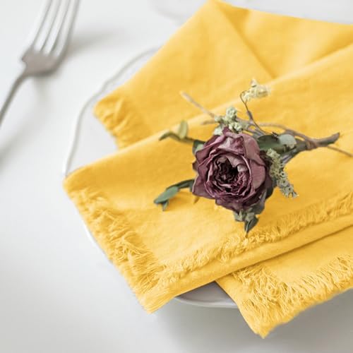 Handmade Cloth Napkins 100% Cotton Napkins with Fringe，Delicate Handmade Cloth Napkins for Dinners, Parties, Weddings and More，(18 x 18 Inch Set of 12) - Yellow - Image 2
