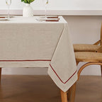 Linen World Hemstitch Linen Tablecloth,100% Natural French Flax,60x108Inch Handcrafted Natural-Rust Linen Table Cloth,Tabletop Decoration,Table Cloths for Kitchen,Dining,Daily Use by LLinenWorld