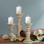 Homebia Design White Wash Pillar Candle Holder Set of 3 – 10, 8, 6 Inch - Image 2