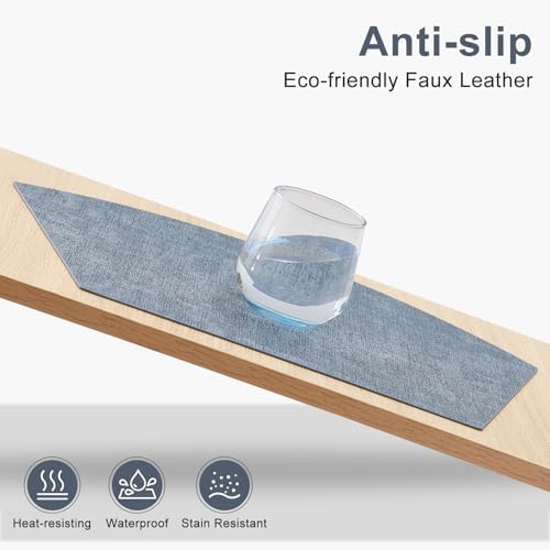 Homaxy Wedge Faux Leather Placemats for Round Table, Set of 4, Blue - Image 3