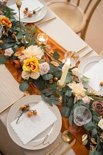 Ling's moment Flower Garland, 6FT Eucalyptus & Rose Terracotta & Orange 02 - Image 4