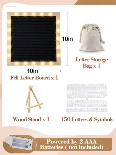10"×10" Felt Letter Board with LED Lights & Stand, First Day of School Sign - Image 4