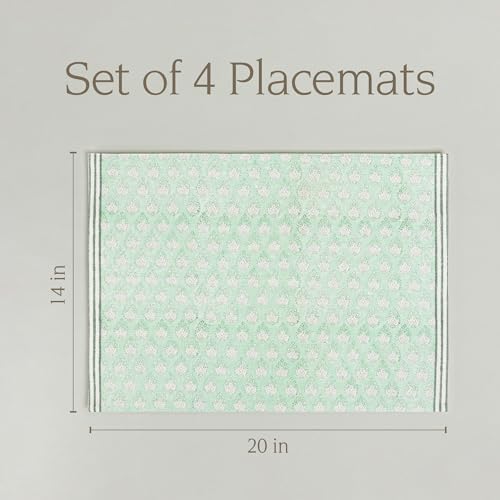 Over&Back Set of 4 Hand-Blocked Placemats - Colorful Dining Table Mat - Each Placemat is Unique - 100% Cotton - Machine Washable - Kitchen and Home Decor - Green Leaf - Image 5