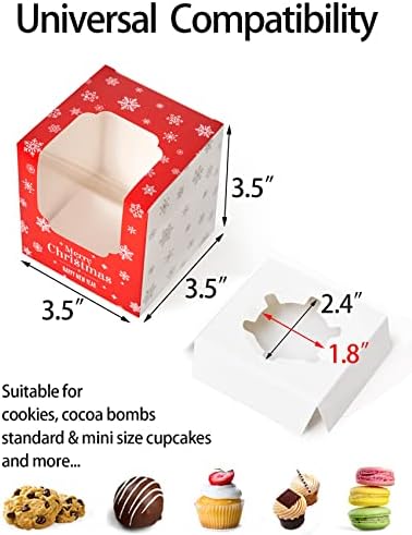 Happyhiram 100 Pack Christmas Red Individual Cupcake Boxes with Inserts - Image 3