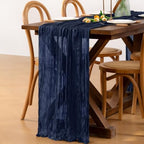 Navy Blue Cheesecloth Table Runner Boho Wrinkled Gauze Table Runners - Image 3