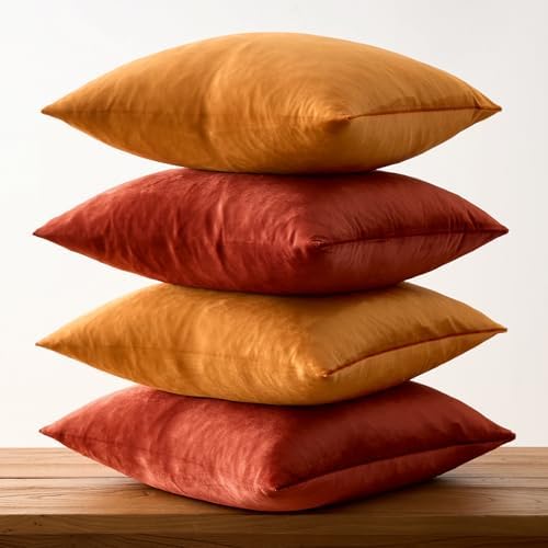 GIGIZAZA Pack of 4 Decorative Velvet Pillow Covers 20x20 Orange - Image 4