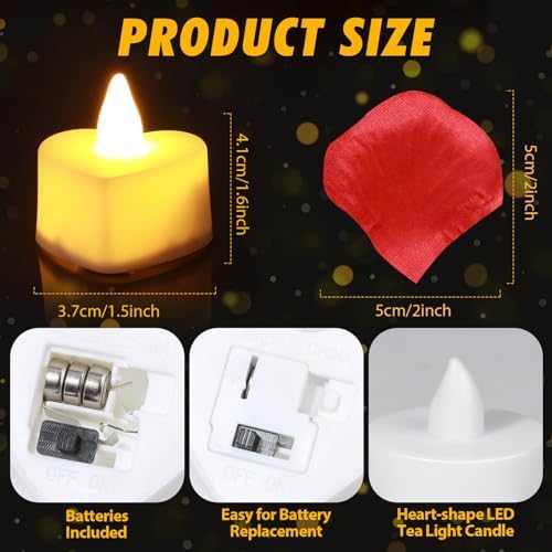 Acejoz Rose Petals and Candles Set, 6000 Pieces Fake Rose Petals and 72 Pieces Heart Candle Lights for Bedroom Romantic Decorations for Special Night, Wedding, Anniversary, Valentines Day - Image 4