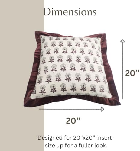 Palm & Loom 100% Cotton Linen Cushion Cover - Decorative Throw Pillow Case with Grey & Wine Print with Flange - Modern Traditional Living Room, Bedroom Pillow Cover (Jama, 20" x 20" (Pack of 1)) - Image 3