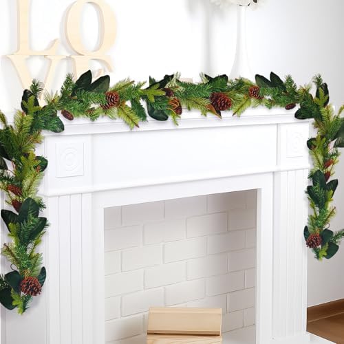 Giegxin 9 ft Magnolia Leaf Garland with Pinecone Christmas Greenery by Giegxin