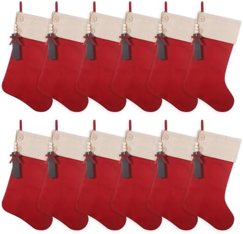 19.5 inch Personalized Burlap Christmas Stockings，Blank Wooden Tags DIY Name,Holiday Party Decor（12Pcs） by Unknown