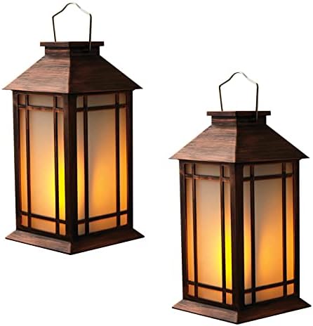 Bdor 13 Inch Outdoor Decorative Lanterns with LED Candle Timer 2 Pack Brown by Bdor