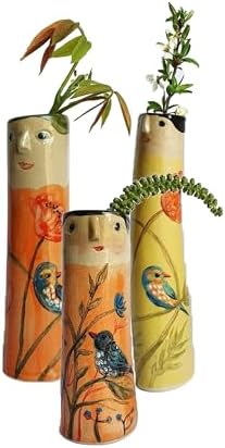 Spring Family Bud Vases, Resin Bohemian Family Vase, Girls Face Cute Hand Painted Vase, Cute Hand Character Vase, for Home Decor Living Room Personalized Decor (3PCS) by HATSEN