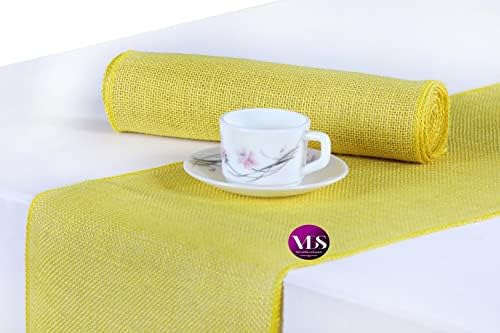 VDS Pack of 15, Burlap Table Runner 100% Natural Jute Rustic Hessian Table Cloth Centrepiece for Wedding Bridal Shower Birthday Event Party Banquet Table Decoration (Size 12X108 Inch)(Yellow) by VDS