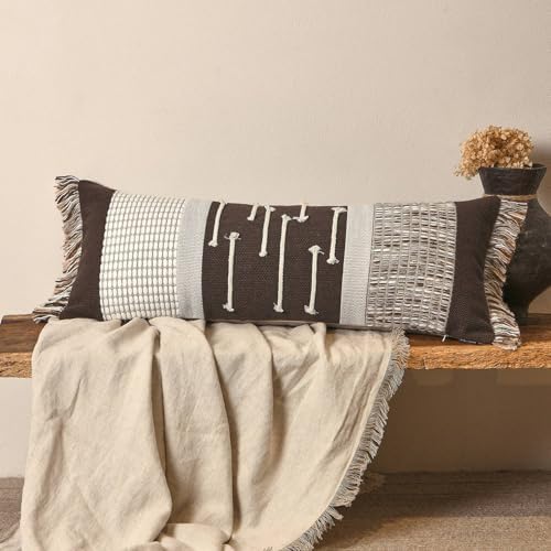 Dark Brown Boho Decorative Lumbar Pillow Cover 14x36 - Image 5