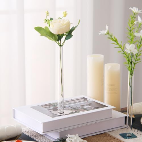 6 Pcs Magnet Flower Vase, Clear Glass Vases Test Tube with Adhesive Magnet Metal Base 7" x 0.6" Desktop Center Decoration Suitable for Both Real and Artificial Flowers for Table Decor - Image 5