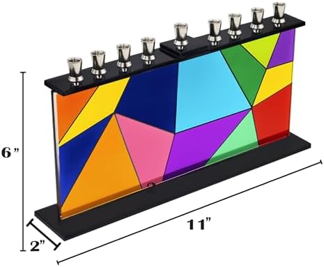 The Dreidel Company Geometric Design Glass Candle Hanukkah Menorah, Handcrafted Design, 11 Inch - Image 2