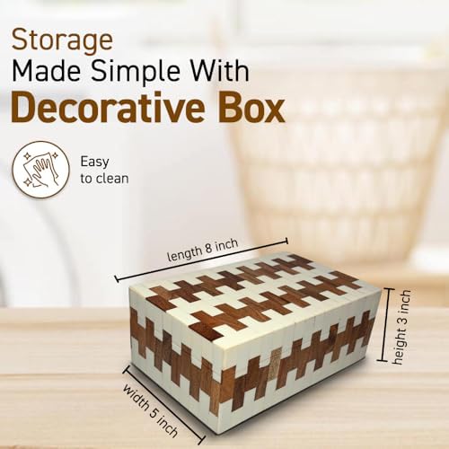 Perilla Home ﻿Home Decor Decorative Storage Wooden Box Small Wooden Organizer Tool Stash Card Craft Trinket Memory Keepsake Jewelry Box for Men and Women, Ticino, Gifts For All, Off White & Brown - Image 6