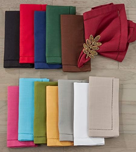 SARO LIFESTYLE Classic Hemstitch Cloth Napkins (Set of 12) - Elegant Everyday Dinner Napkins with Textured Fabric and Hemstitched Border for Dining Tables and Formal Entertaining, 18"x18", White - Image 4