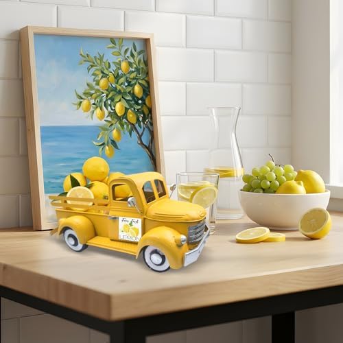 Farmhouse Lemon Decor 13.4" Vintage Truck with 20 Magnets, Yellow - Image 2