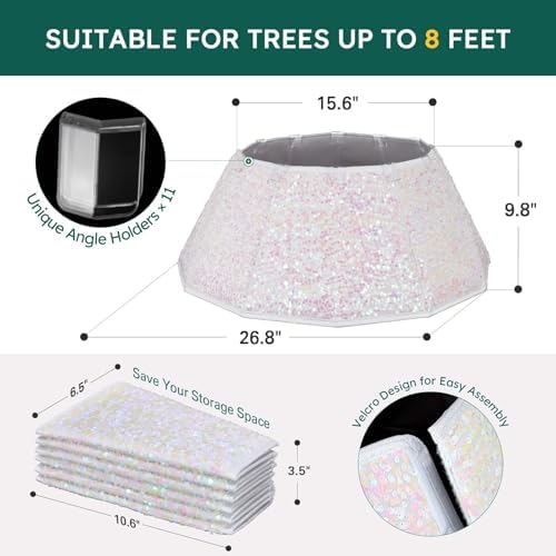 HarcoHome Glitter Christmas Tree Collar for 8ft Trees, 26.8" D Sparking Sequins Tree Skirt, Foldable Shiny Tree Ring, Handmade Tree Stand Base Cover for Xmas Tree Decoration (Pink Glitter) - Image 6