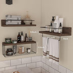 PopiShelves Bathroom Shelves Over Toilet for Wall, Floating Shelves with Storage Basket Paper Holer for Kitchen Living Room, Bedroom & Classroom, Set of 3 (Dark Brown) - Image 3