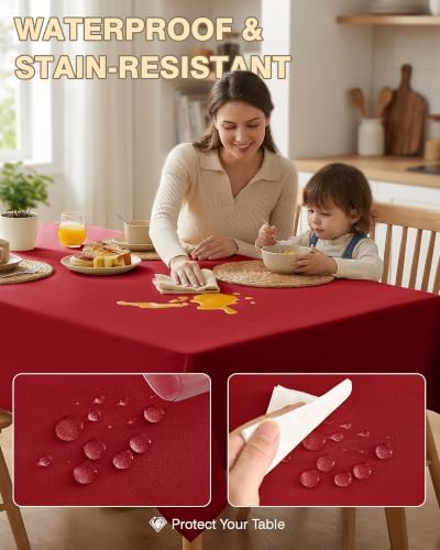 Red Round Tablecloth 120 Inch, 2-Pack Waterproof Slub Textured - Image 4