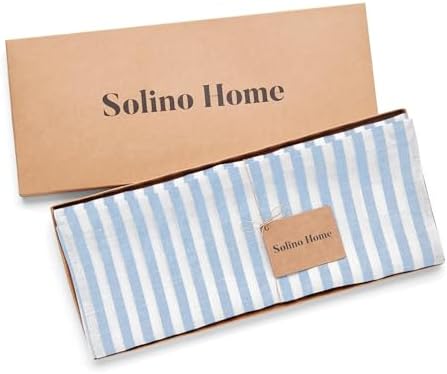 Solino Home 100% Pure Linen Table Runner, 14 x 144 in, Blue, Amalfi Stripe - Image 5
